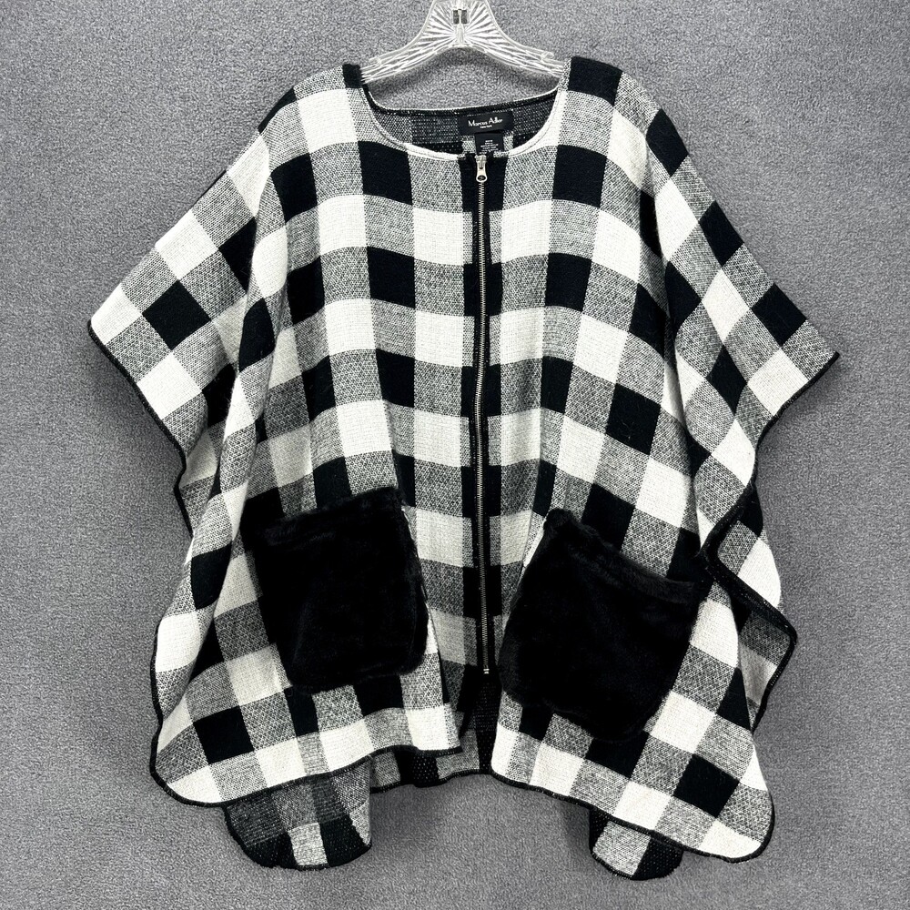 Marcus Adler Poncho One Size Black White Check Buffalo‎ Lagenlook